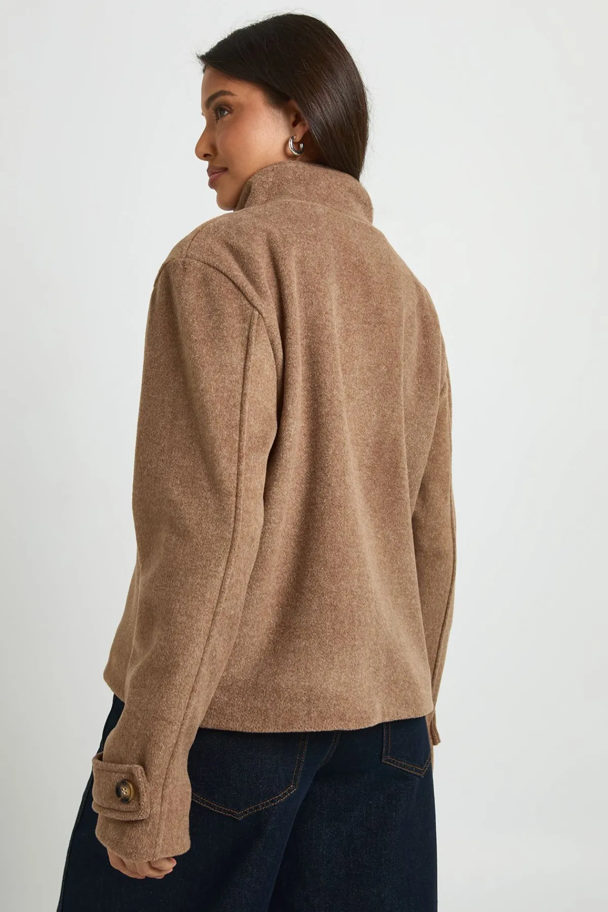 boohoo Veste Aspect Laine À Col Cheminée Et Boutonnage Intégral<Femme Vestes & Manteaux