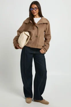 boohoo Veste Aspect Laine À Col Cheminée Et Boutonnage Intégral<Femme Vestes & Manteaux