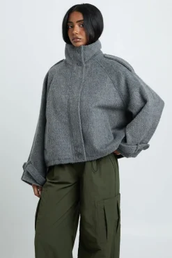 boohoo Veste Aspect Laine À Col Cheminée<Femme Vestes & Manteaux