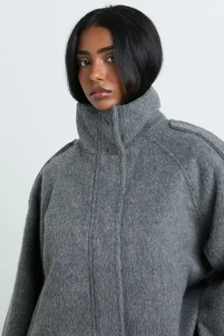 boohoo Veste Aspect Laine À Col Cheminée<Femme Vestes & Manteaux
