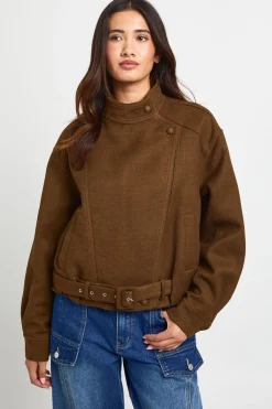 boohoo Veste Aspect Laine Col Montant Ceinturée<Femme Vestes & Manteaux