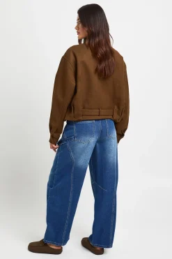 boohoo Veste Aspect Laine Col Montant Ceinturée<Femme Vestes & Manteaux