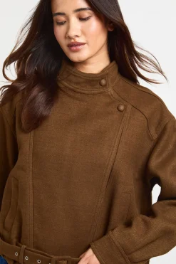 boohoo Veste Aspect Laine Col Montant Ceinturée<Femme Vestes & Manteaux