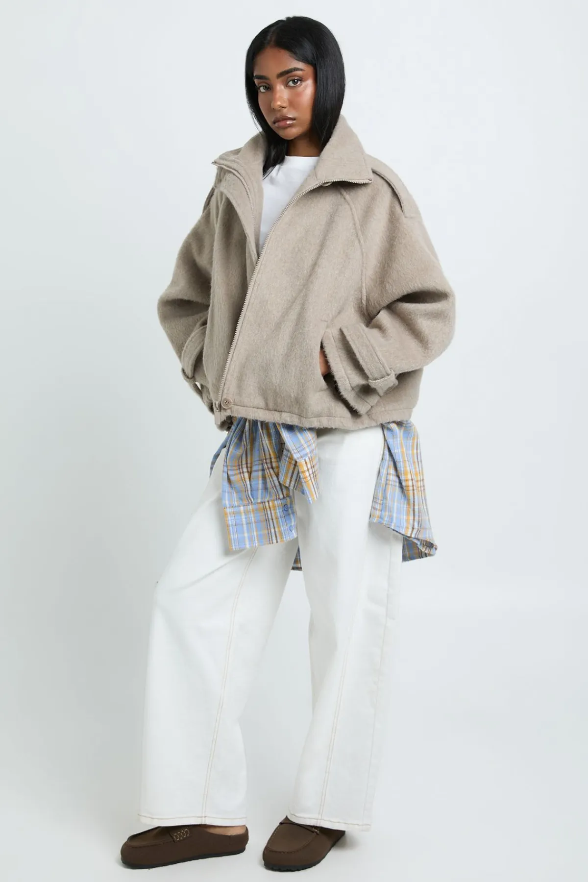 boohoo Veste Aspect Laine À Col Montant Cheminée<Femme Vestes & Manteaux