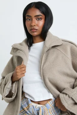 boohoo Veste Aspect Laine À Col Montant Cheminée<Femme Vestes & Manteaux