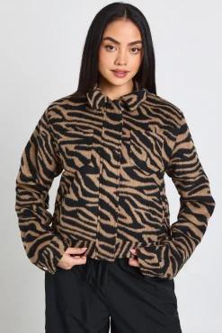 boohoo Veste Aspect Laine Imprimé Zèbre<Femme Zebra Print|Vestes & Manteaux