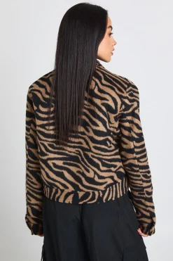 boohoo Veste Aspect Laine Imprimé Zèbre<Femme Zebra Print|Vestes & Manteaux