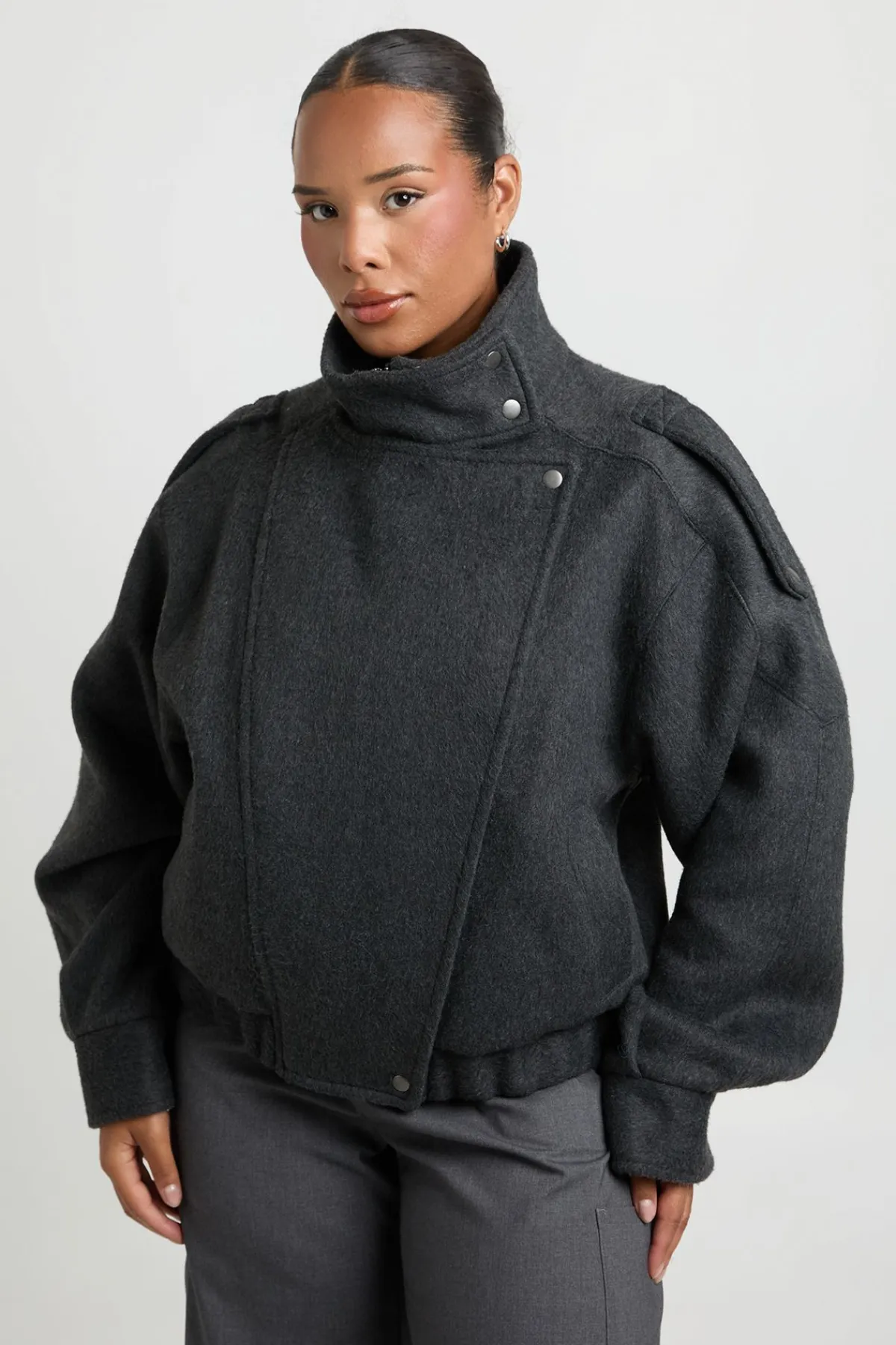 boohoo Veste Asymétrique Aspect Laine Plus<Femme Manteaux Et Vestes D’Automne|Vestes & Manteaux