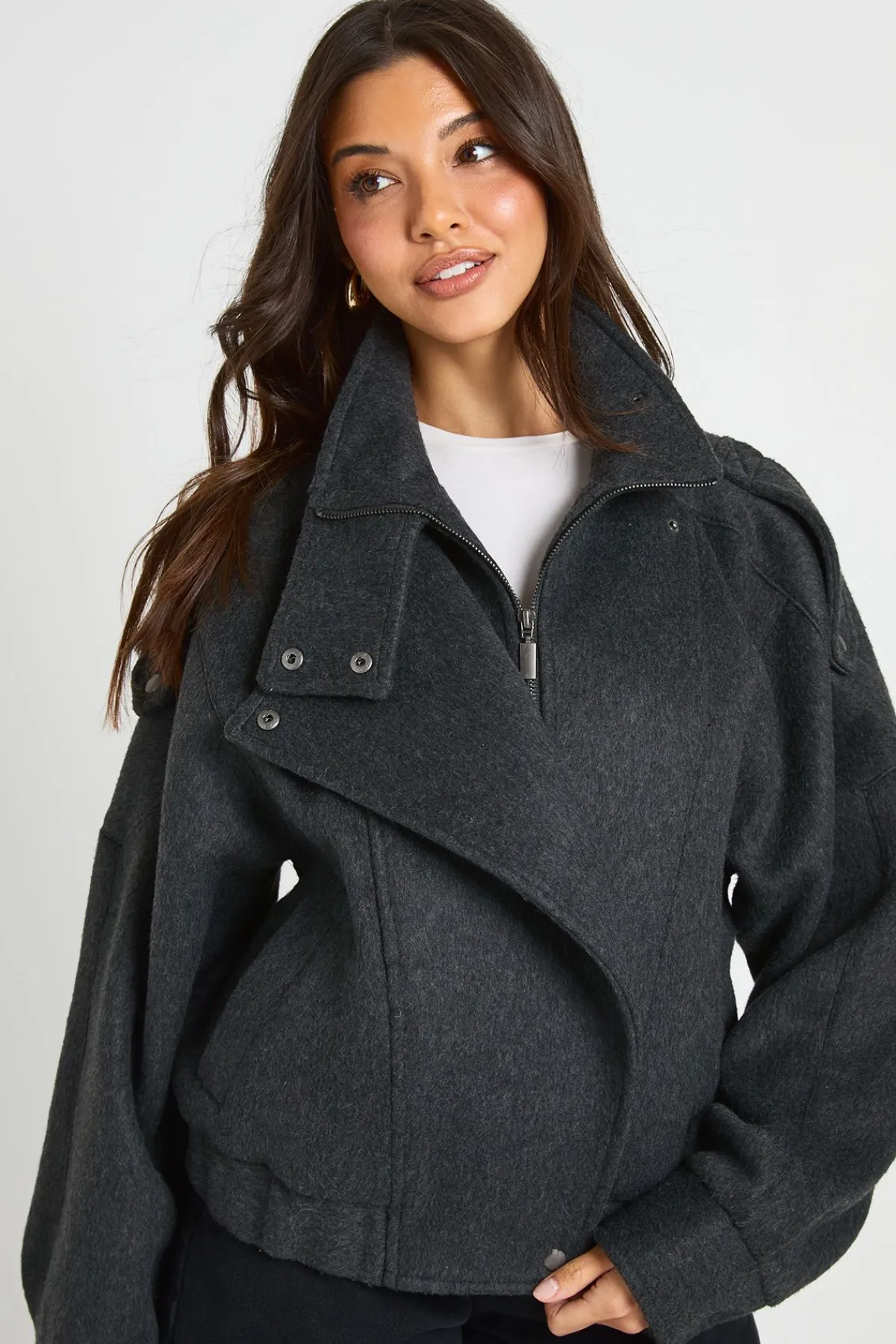 boohoo Veste Asymétrique Effet Laine<Femme Manteaux Et Vestes D’Automne|Vestes & Manteaux
