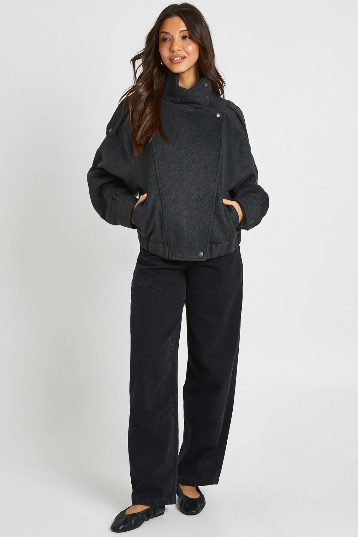boohoo Veste Asymétrique Effet Laine<Femme Manteaux Et Vestes D’Automne|Vestes & Manteaux