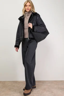 Veste Aviateur Courte en synthétique avec Fermeture Éclair
