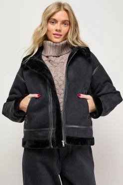 Veste Aviateur Courte en synthétique avec Fermeture Éclair