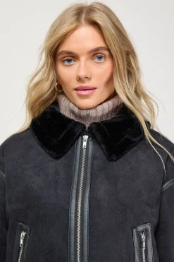 Veste Aviateur Courte en synthétique avec Fermeture Éclair