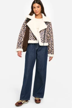 Veste Aviateur Cropped à Imprimé Léopard