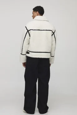 Veste aviateur à empiècements synthétiques, coupe surdimensionnée
