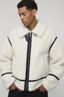 Veste aviateur à empiècements synthétiques, coupe surdimensionnée