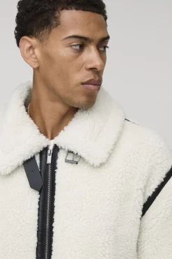 Veste aviateur à empiècements synthétiques, coupe surdimensionnée