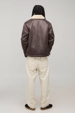 Veste Aviateur en Suède Synthétique Marron