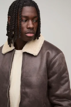 Veste Aviateur en Suède Synthétique Marron