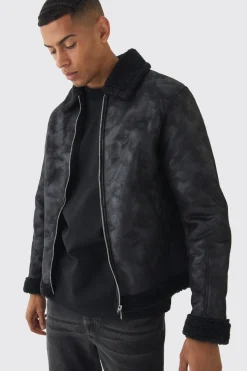 boohooMAN Veste Aviateur en synthétique-Suède en<Homme Manteaux Et Vestes