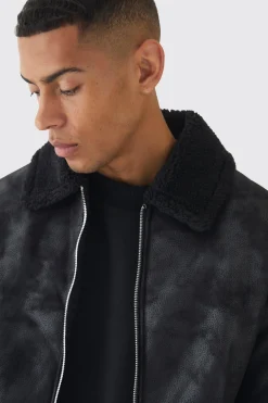 boohooMAN Veste Aviateur en synthétique-Suède en<Homme Manteaux Et Vestes