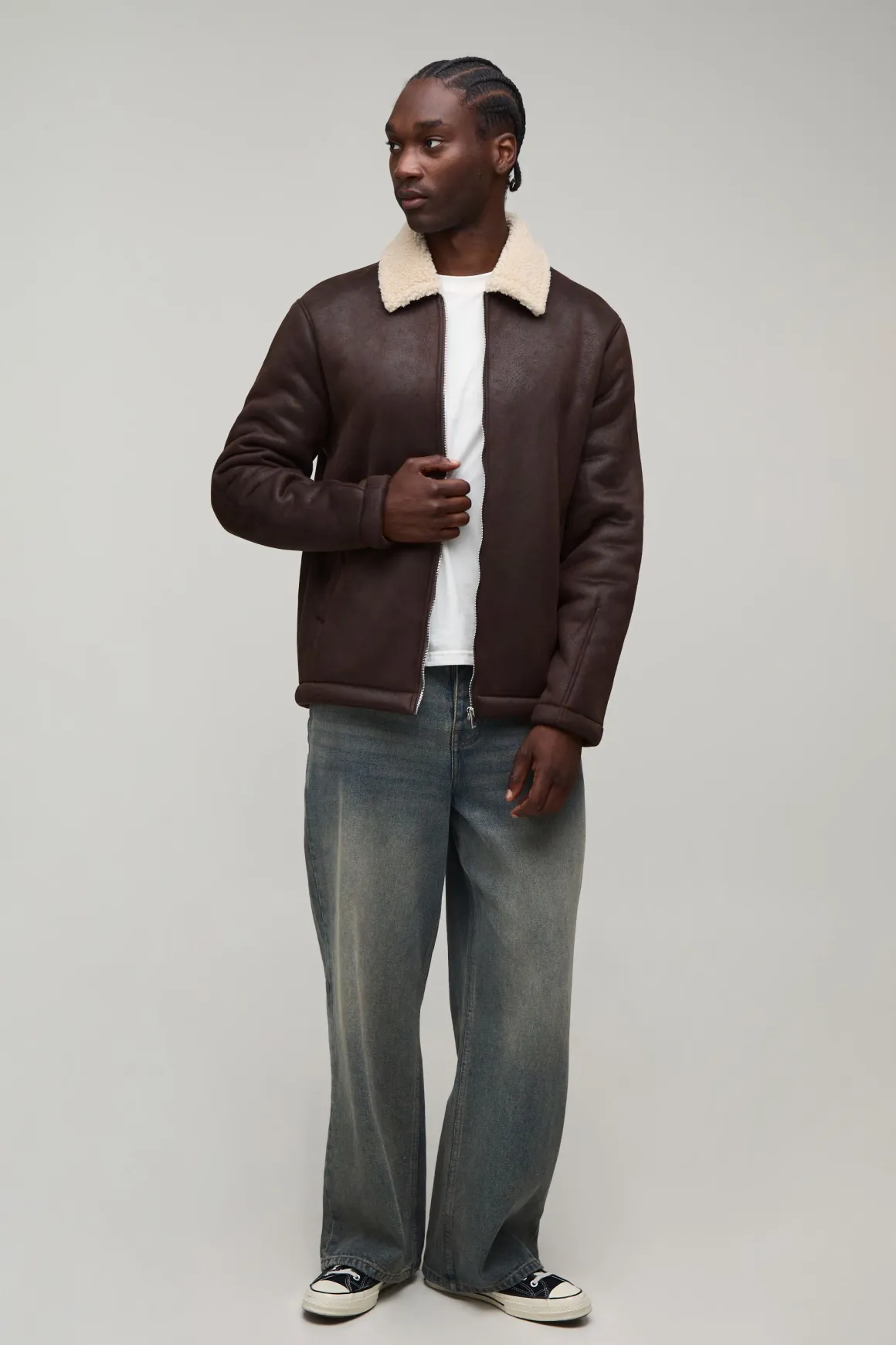 Veste Aviateur Grande Taille En Synthétique Marron