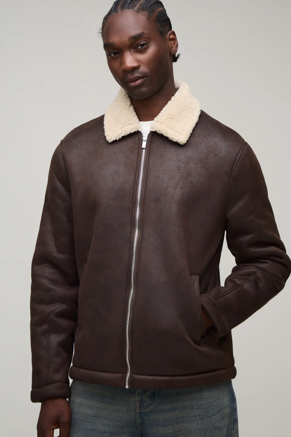 Veste Aviateur Grande Taille En Synthétique Marron