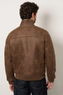 Veste Aviateur Marron En Synthétique Doublée Imitation Mouton