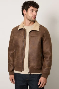 Veste Aviateur Marron En Synthétique Doublée Imitation Mouton