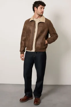 Veste Aviateur Marron En Synthétique Doublée Imitation Mouton