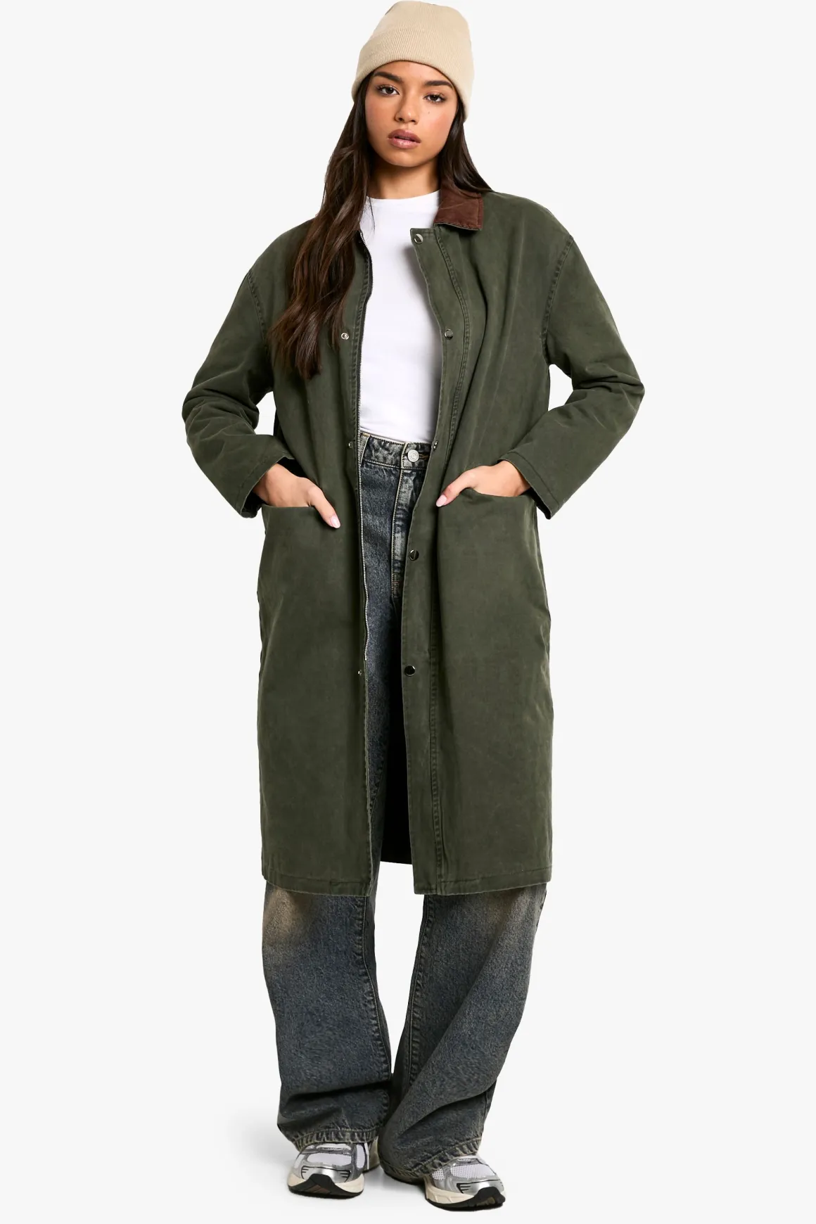 Veste Barn Midaxi avec détail de col en velours côtelé