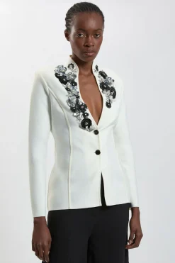 KarenMillen Veste Blazer Cintrée Ornée De Motifs Floraux<Femme Manteaux Et Vestes D’Automne|Vestes & Manteaux