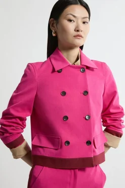 Veste blazer en grosgrain extensible à col et double boutonnage compacte