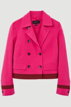 Veste blazer en grosgrain extensible à col et double boutonnage compacte