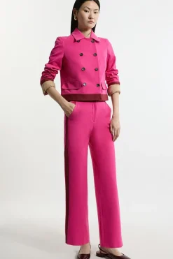 Veste blazer en grosgrain extensible à col et double boutonnage compacte