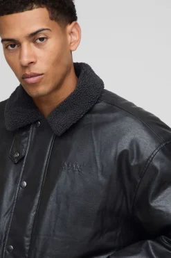Veste bombardier surdimensionnée, carrée et texturée en synthétique à col synthétique