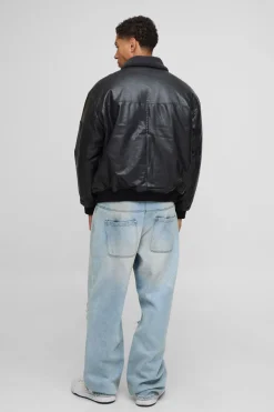 Veste bombardier surdimensionnée, carrée et texturée en synthétique à col synthétique