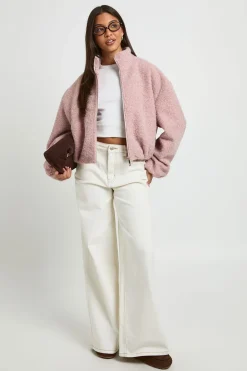 Veste Bomber Aspect Laine Col Montant