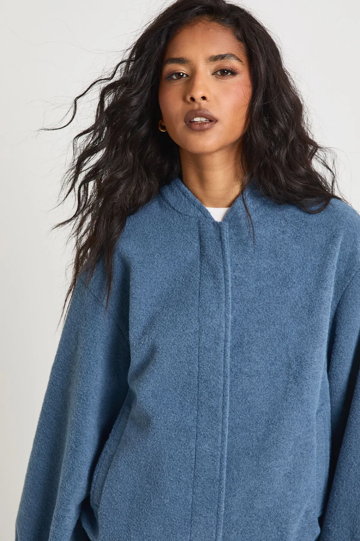boohoo Veste Bomber Aspect Laine à Manches Ballon<Femme Vestes & Manteaux