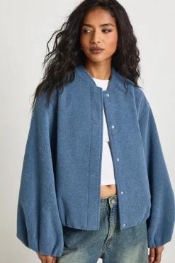 boohoo Veste Bomber Aspect Laine à Manches Ballon<Femme Vestes & Manteaux