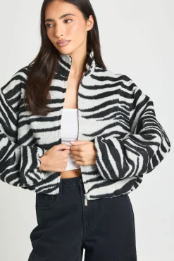Veste Bomber Aspect Laine Motif Zèbre