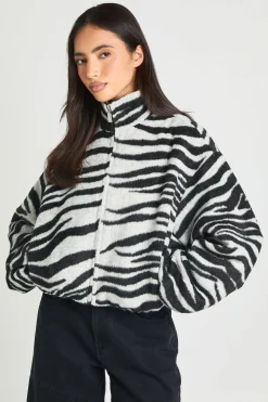 Veste Bomber Aspect Laine Motif Zèbre