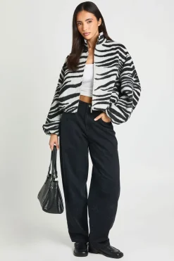 Veste Bomber Aspect Laine Motif Zèbre