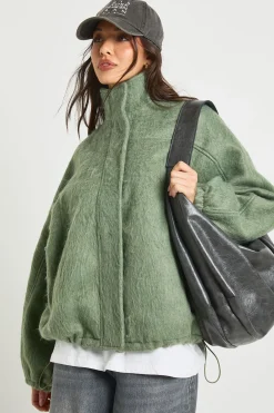 boohoo Veste Bomber Aspect Laine Texturée<Femme Vestes & Manteaux