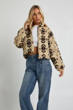 boohoo Veste bomber Aztec Teddy zippée<Femme Vestes & Manteaux|Manteaux Teddy