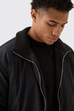 Veste bomber boxy à col côtelé en noir