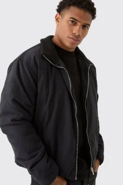 Veste bomber boxy à col côtelé en noir