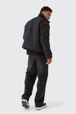 Veste bomber boxy à col côtelé en noir