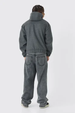 boohooMAN Veste bomber à capuche Boxy Melton en anthracite<Homme Manteaux Et Vestes