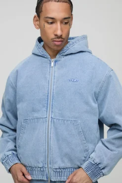Veste bomber à capuche en jean matelassé à coupe boxy